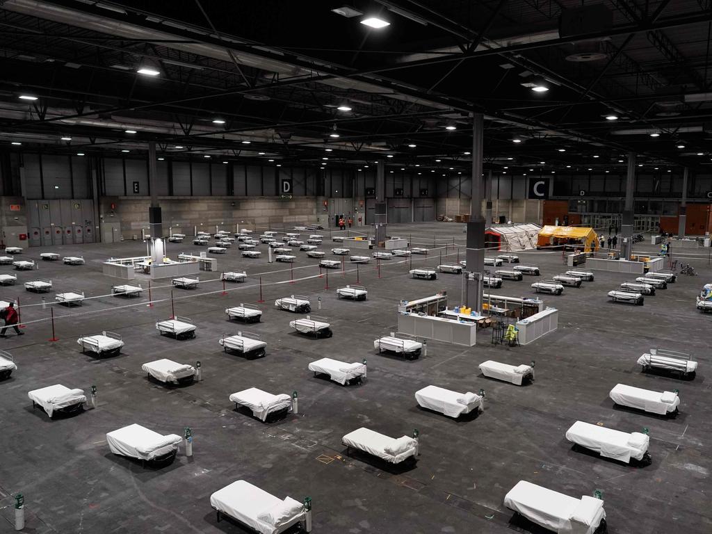 The temporary hospital set up at a pavilion in Madrid. Picture: Comunidad de Madrid/AFP