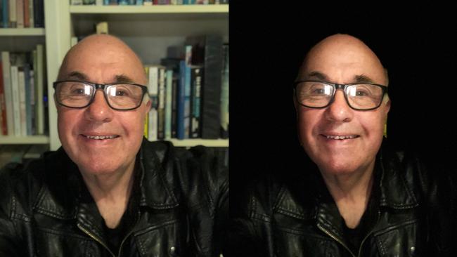 The portrait lighting effect works with the front camera on iPhone X but it can leave behind background artefacts in stage lighting mode — here underneath the left ear.