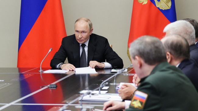 Russia's President Vladimir Putin chairs a meeting about the situation in the Kursk region, in his residence in Novo-Ogaryovo outside Moscow. Picture: AFP