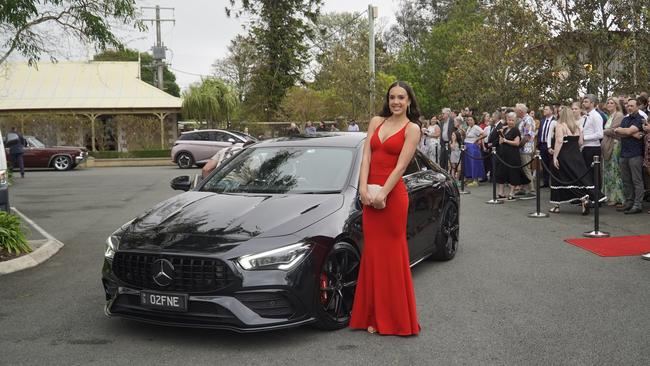 Students arriving in style for the 2024 Glasshouse Christian College formal at Flaxton Gardens.