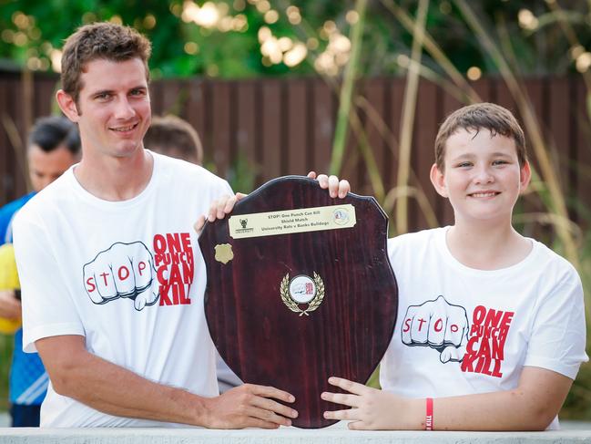 University Rats NTFL team have signed on Stop! One Punch Can Kill as a sponsor from Tim Blakley and Jordy Meredith. Picture GLENN CAMPBELL