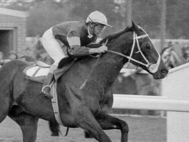 Horseracing - Racehorse Storm Duke ridden by jockey Glynn Pretty winning the Siren Handicap race at Victoria Park racecourse 29 Jun 1974. (Pic by unidentified staff photographer)