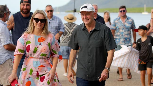 Prime Minister Anthony Albanese and partner Jodie Haydon enjoyed a stroll along the Esplanade ahead of last year’s federal election. Picture: Toby Zerna