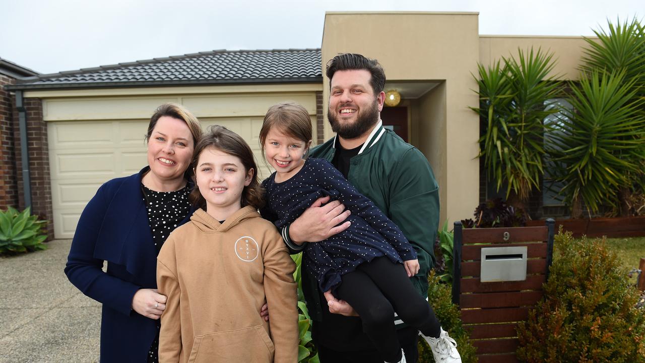 Charlotte and Cameron Chambers, pictured with their children, Lucas, 10, and Evelyn, 6, are selling their Point Cook home to trade up to something bigger. Picture: Josie Hayden