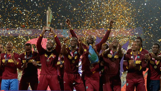 West Indies celebrate their victory in the 2016 ICC World T20 final. Picture: Gareth Copley/Getty Images.