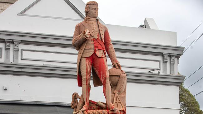 A Captain Cook statue in Randwick was vandalised and damaged on Thursday night just two days ahead of Australia Day. Picture: Julian Andrews