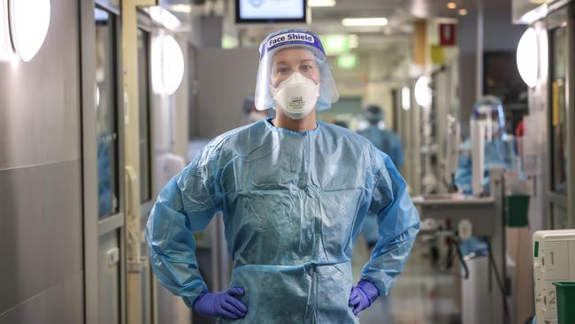 Royal Melbourne Hospital nurse unit manager Grace Carroll in the Covid ward. Picture: David Caird