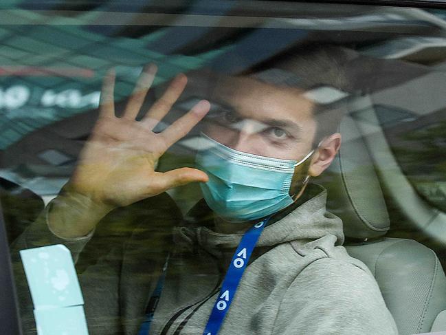 Australian Open tennis players leave their Melbourne quarantine hotels after 14 days in lockdown. A player  leaves the Pullman Hotel Albert Park.Picture : Ian Currie