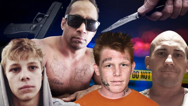 Pictured are (left to right) Schoolgirl Sian Kingi’s murderer Barrie John Watts who had his parole bid rejected in 2021 and is being held indefinitely; wife murderer Gerard Baden-Clay could be released from jail in 2027 after serving his “life sentence”; Brett Peter Cowan was sentenced to 20 years non-parole, meaning he must serve 20 years in jail before he can apply for parole; and Brandon John Serafin-Gray was sentenced to a head prison term of two years and six months, with a nine-month non-parole period and is eligible for release January 23, 2023.