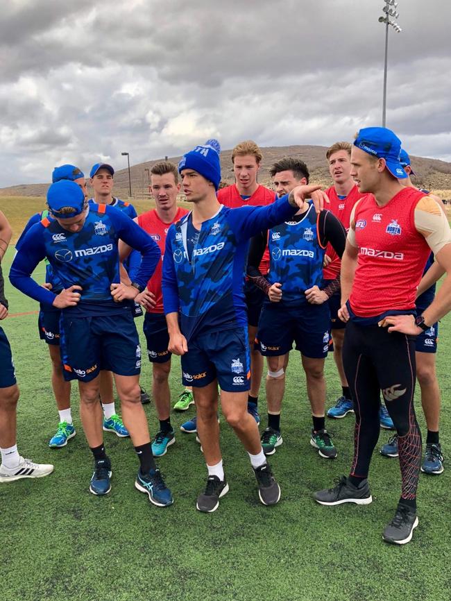 Jy Simpkin lays down the law at a US training session. Picture: nmfc.com.au