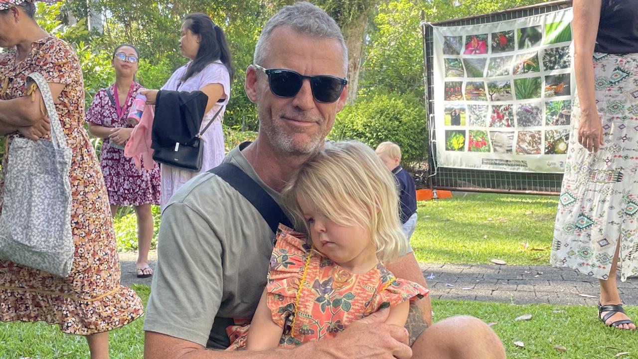 Tye with Calli at the Australia Day ceremony at the North Coast Regional Botanic Garden in Coffs Harbour. Picture: Matt Gazy