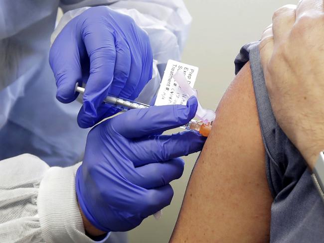 A man is injected with Moderna’s coronavirus vaccine. Picture: AP