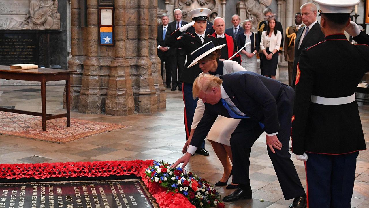 US President Donald Trump and US First Lady Melania Trump laying said wreath. Picture: Mandel Ngan/AFP