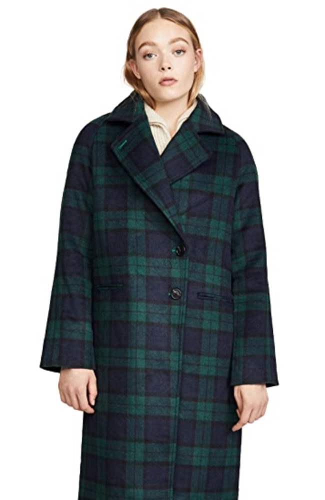 Avec Les Filles Double Face Plaid Wool Raglan Coat