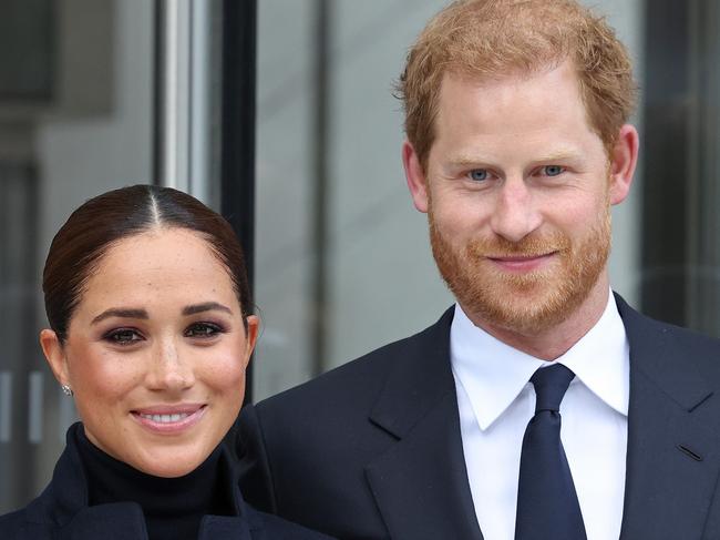 NEW YORK, NEW YORK - SEPTEMBER 23: Meghan, Duchess of Sussex, and Prince Harry, Duke of Sussex, visit One World Observatory on September 23, 2021 in New York City. (Photo by Taylor Hill/WireImage)