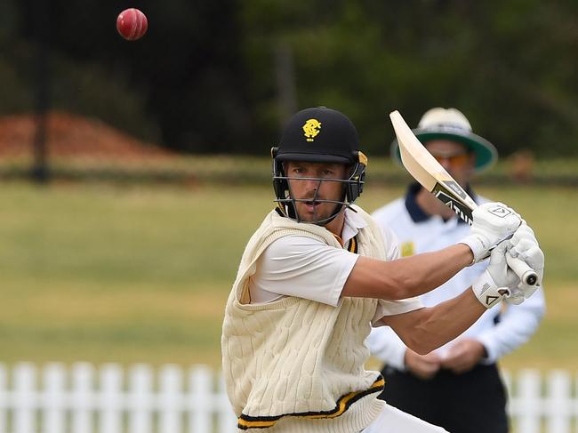 Daniel Sartori goes a cut shot against St Kilda. Picture: Andy Brownbill