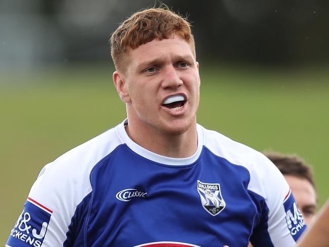 Dylan Napa during Canterbury Bulldogs training at Belmore Sports Ground, Sydney. Picture: Brett Costello