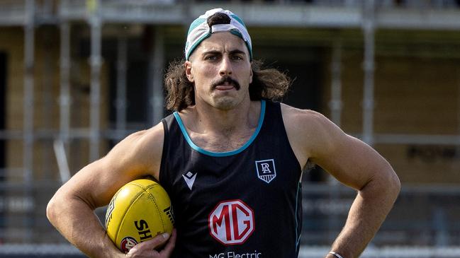 ADELAIDE, AUSTRALIA - NewsWIRE Photos JULY 31, 2023: Port Adelaide AFL Player Lachie Jones at training, Alberton Oval, Port Adelaide, SA. Picture: NCA NewsWIRE / Emma Brasier