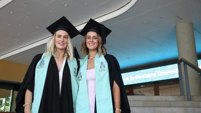 Sisters Abbey Pensini and Amelia Pensini both graduated with a Bachelor of Nursing. Abbey will be working at a hospital in the Northern Territory while Amelia will work at The Cairns Hospital. Picture: Elodie Jakes