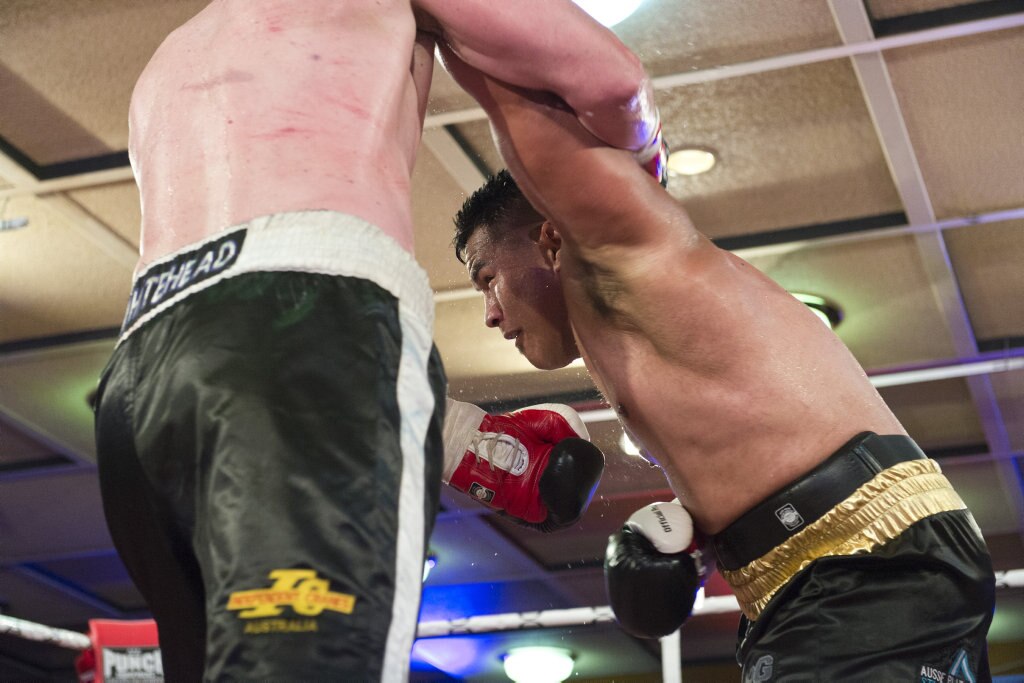 Herman Ene-Purcell fights Justin Whitehead in an Australian heavyweight title eliminator at Smithy and TGW Bring The Big Fights 14 at Rumours International, Saturday, October 22, 2016. Picture: Kevin Farmer