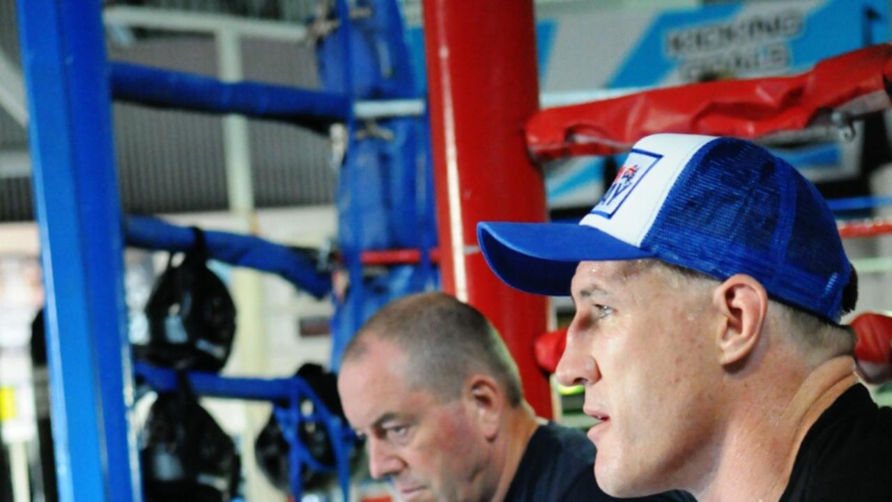 Paul Gallen resting after a late training session at Smyth's Gym in Toowoomba. Ahead of the fight on Friday night. Pic David Martinelli 27-01-2016