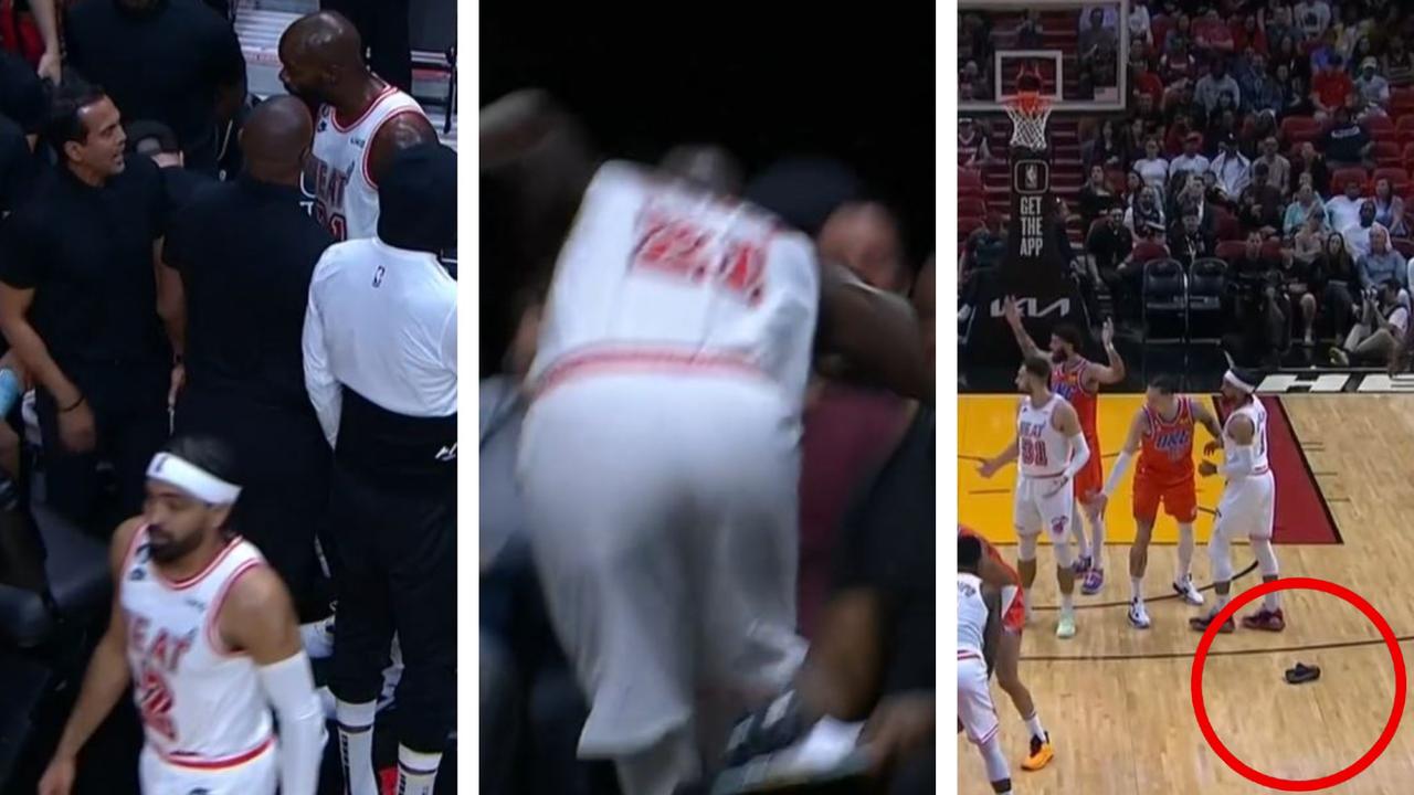 Dedmon erupted on the Heat bench, throwing a massage gun onto court.