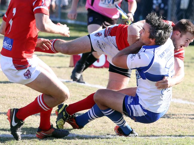 Action pics of Round 16 Rugby League Gold Coast match between Currumbin and Tugun (blue) at Galleon Way (Currumbin Eagles RLFC). Photo of Nat Barnes. Picture: Richard Gosling