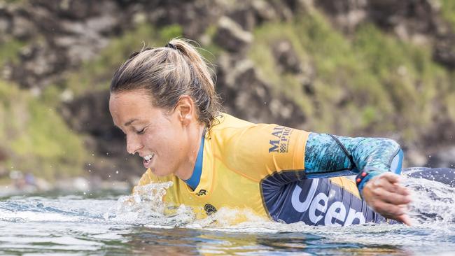 Sally Fitzgibbons after being knocked out of the Maui Pro in Honolua Bay.