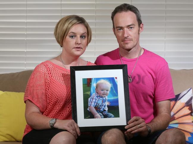 Queensland parents Hayley Corben and Rob Corben with photo of their little boy William Corben, 4, who passed away in a swimming pool accident in February 2015. Picture: Regi Varghese