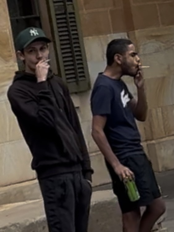 Corey Galvin and Dwayne Wanganeen outside the Adelaide Magistrates Court on Thursday. Picture: Charlie Dadds