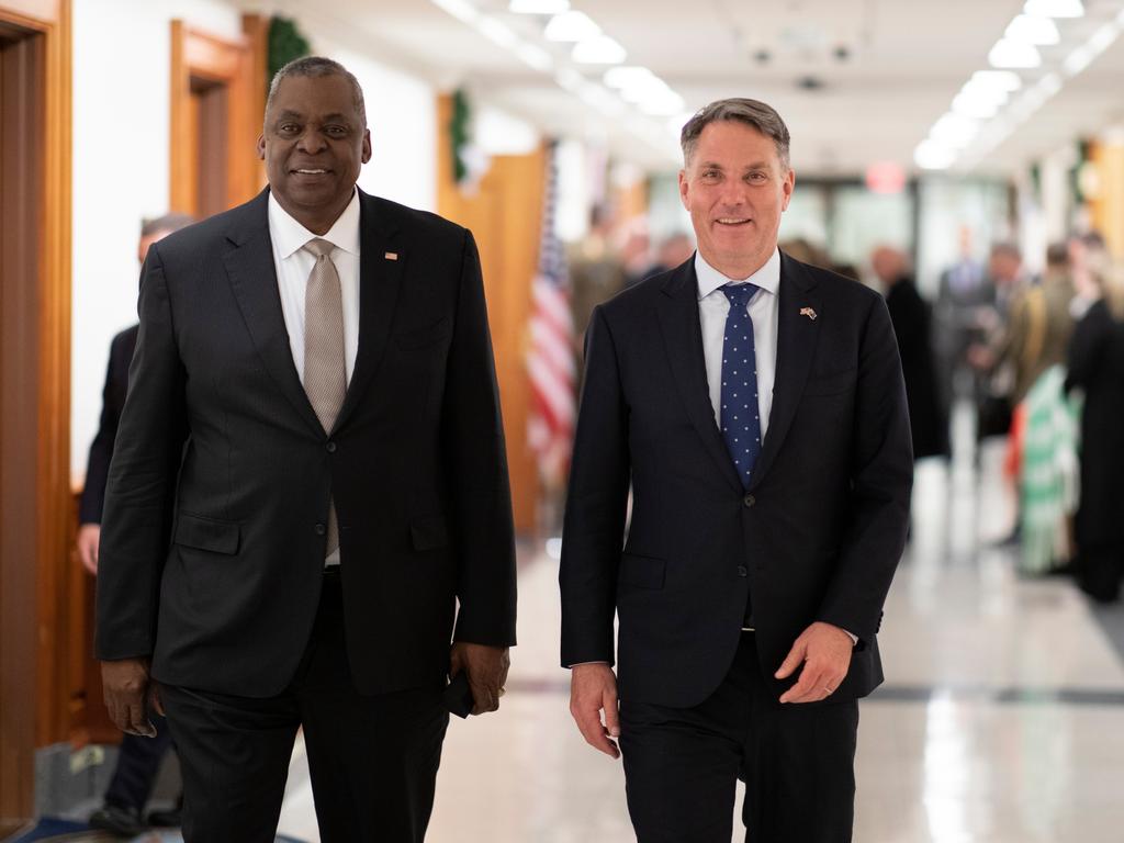 Defence Minister Richard Marles MP with US Defence Secretary Lloyd Austin in the Pentagon earlier this week. Picture: Supplied