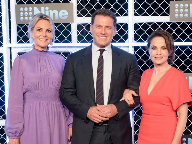 Georgia Gardner, Karl Stefanovic and Sigrid Thornton at the Channel 9 2019 Upfronts in Sydney. Picture: Channel 9