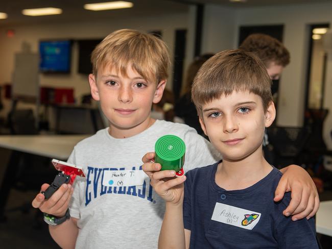 Hunter Turner and Ashley Tandridge-Scott at CQU Young Engineers Summer Holiday Camp Mackay. Picture: Michaela Harlow