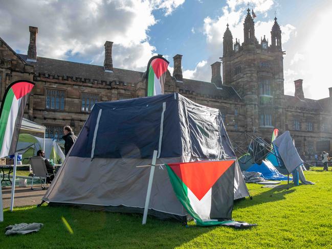 Pro Palestine campers at Sydney University have began to leave the campus although many protesters have remained to stay. Picture: Thomas Lisson