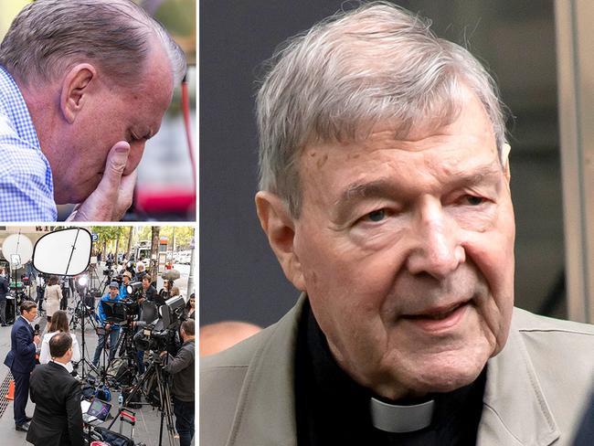 George Pell (centre) has been sentenced to six years' jail on child sex abuse offences. Judge Peter Kidd (top right) handed down the sentence today as Pell supporters (top left), media (bottom left) and victim support group members (bottom right) watched on from outside the court.