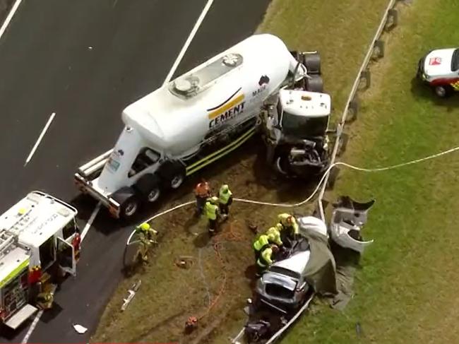 A woman and a child have died following a two-vehicle crash at Menangle Park in Sydney's south-west. Picture: Twitter