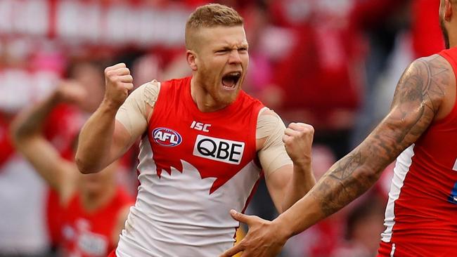 Dan Hannebery celebrates a goal.