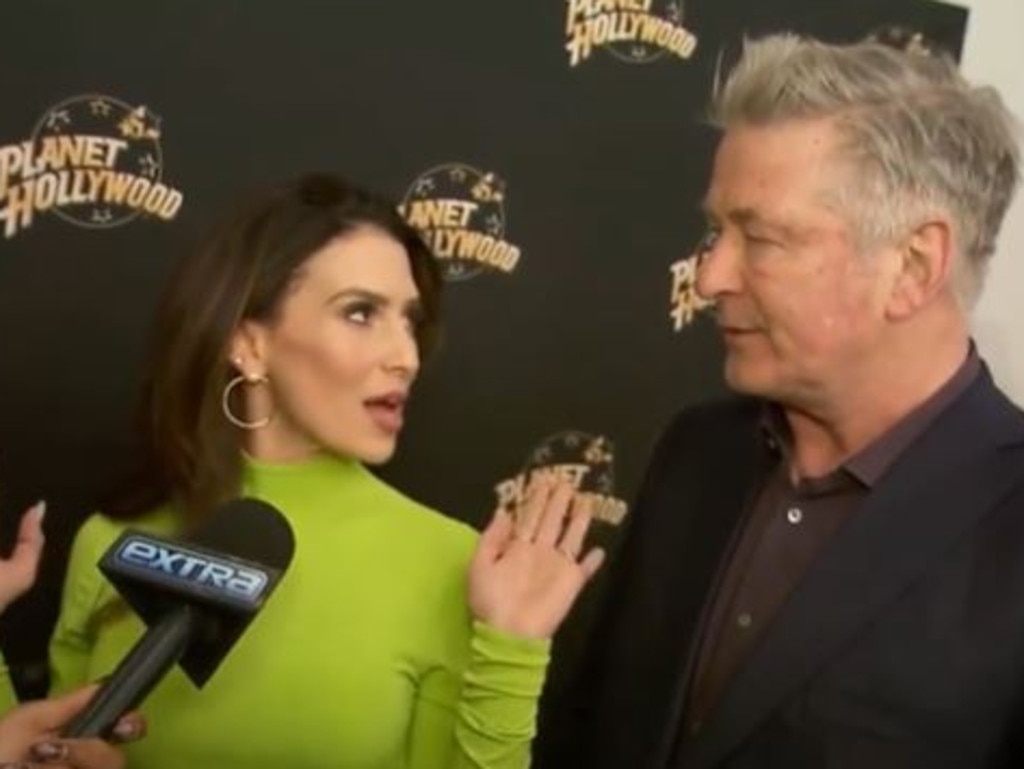 Hilaria Baldwin and Alec Baldwin had an awkward exchange at the Planet Hollywood event in Times Square. Picture: TikTok