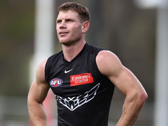 MELBOURNE, AUSTRALIA - September 20, 2023. AFL .   Taylor Adams of the Magpies during Collingwood training session at Olympic Park, Melbourne.   Photo by Michael Klein.