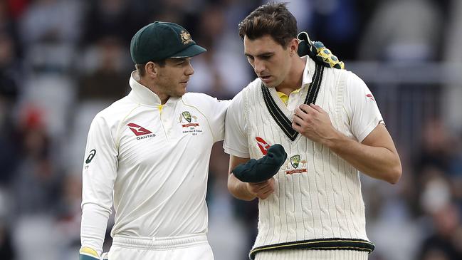 Tim Paine and Pat Cummins chat during the fourth Test. Picture: Getty Images