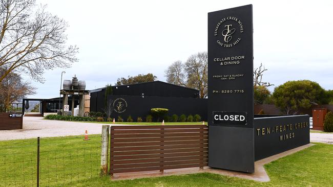 Entrance to the closed Tenafeate Creek Wines cellar door and vineyard at Yattalunga near Gawler. Picture: Mark Brake.