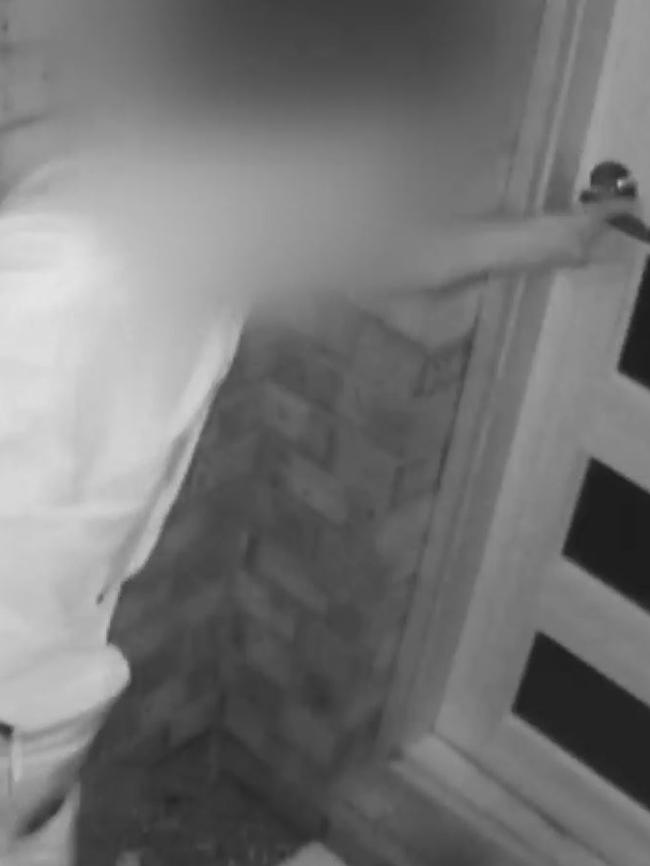 CCTV from the Lovell’s home has since been released by the court, which captures the primary offender trying the unlocked door. Picture: Supplied / Supreme Court of Queensland