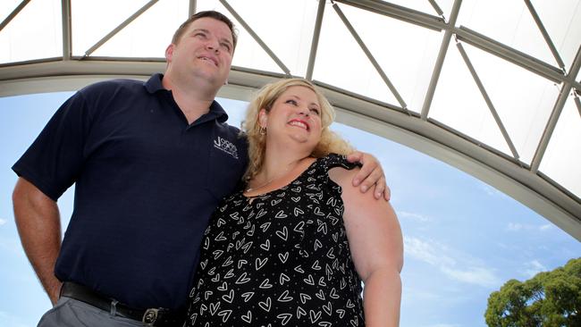 Mt Barker councillor Samantha Jones and her husband, David, when their company won a national award for the lighting installation outside the Adelaide Entertainment Centre in 2011.