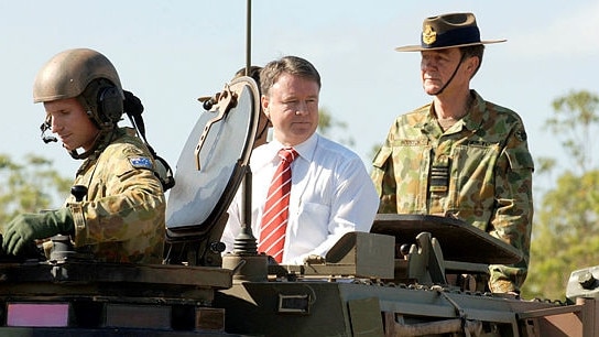 Soldier and Liberal MP to be Andrew Hastie (left) in a 2008 photograph with Labor MP Joel Fitzgibbon (centre). Picture: Supplied