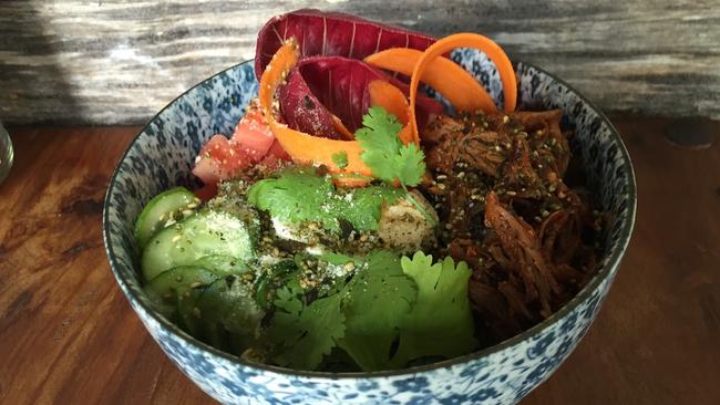 The Pigeonhole Café’s brown rice bowl and pulled pork