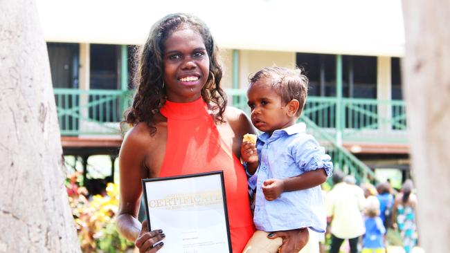 Gunbalanya student Victoria Lansen says she was motivated to finish school to give her son Victor, 3, a better future.