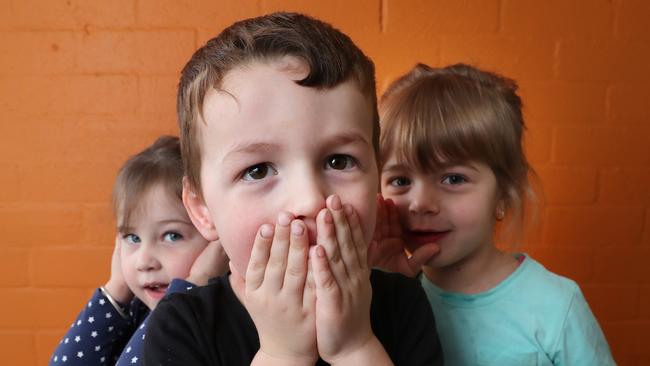 Eden McNellee, 3, Levi Carter, 4, and Sofia Melo, 3, from Mudgeeraba.  Picture: Liam Kidston