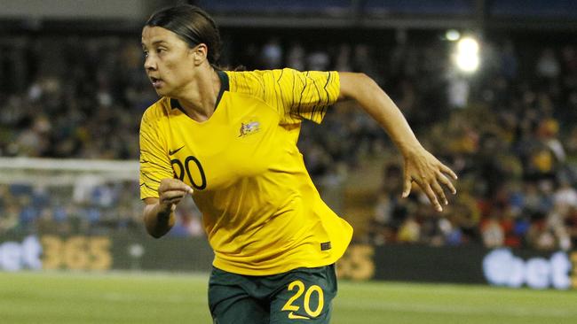 Sam Kerr in action for the Matildas against Chile.