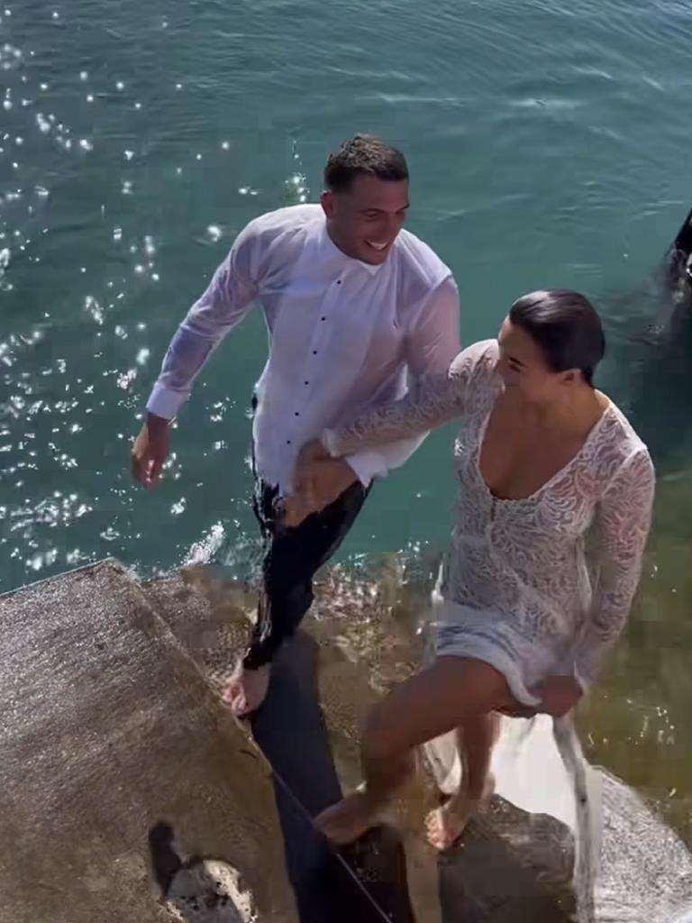 The newlyweds jumped into the ocean: Instagram.