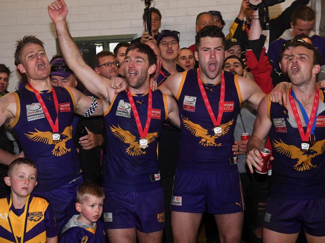 Vermont players celebrate their premiership last September. Picture: James Ross